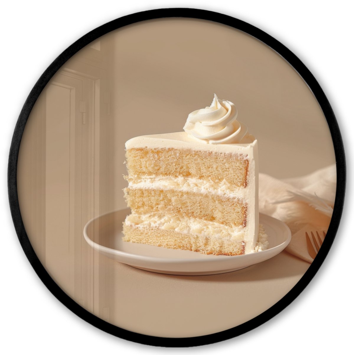 FrameYourWall Poster in lijst Rond - Fotolijst 40x40 cm - Posters - Vanilletaart - Cake - Romig - Ronde posterlijst zwart - Decoratie - Wanddecoratie woonkamer - Muurdecoratie slaapkamer