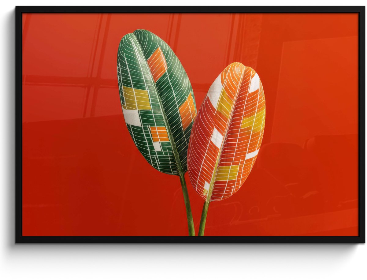 FrameYourWall Poster in lijst - Fotolijst 120x80 cm - Posters - Bladeren - Ovaal - Mozaïek - Patroon - Posterlijst zwart - Decoratie - Wanddecoratie woonkamer - Muurdecoratie slaapkamer