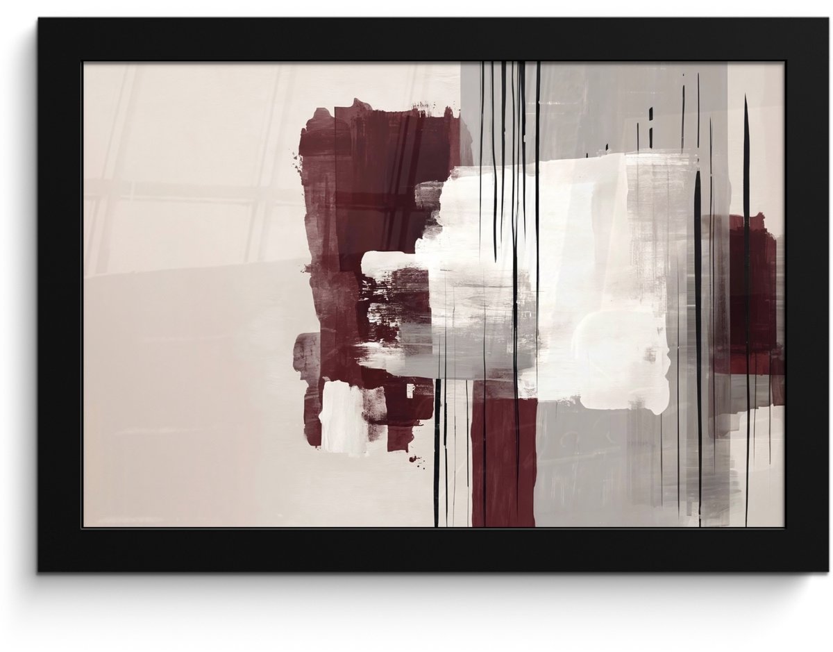 FrameYourWall Poster in lijst - Fotolijst 30x20 cm - Posters - Penseelstreken - Abstract - Lijnen - Rood - Posterlijst zwart - Decoratie - Wanddecoratie woonkamer - Muurdecoratie slaapkamer