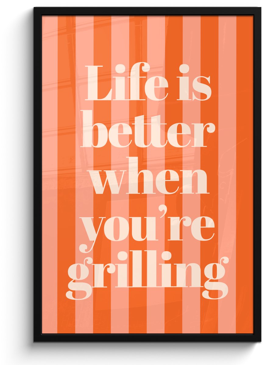 FrameYourWall Poster in lijst - Fotolijst 60x90 cm - Posters - Tekst - Gestreept - Oranje - Zomer - Posterlijst zwart - Decoratie - Wanddecoratie woonkamer - Muurdecoratie slaapkamer Tekst - Strepen