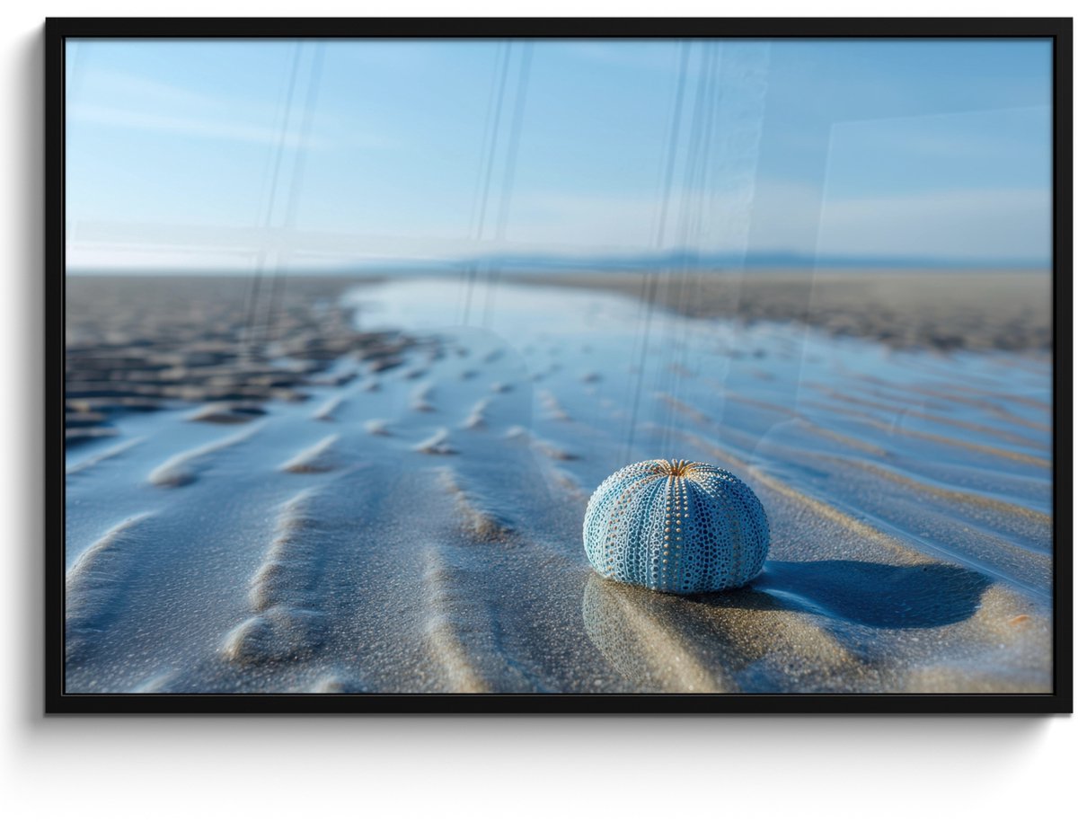 FrameYourWall Poster in lijst - Fotolijst 120x80 cm - Posters - Strand - Schild - Water - Blauw - Posterlijst zwart - Decoratie - Wanddecoratie woonkamer - Muurdecoratie slaapkamer Strand - Water