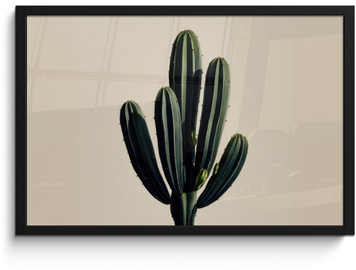 FrameYourWall Poster in lijst - Fotolijst 60x40 cm - Posters - Cactus - Subtiel - Groen - Posterlijst zwart - Decoratie - Wanddecoratie woonkamer - Muurdecoratie slaapkamer