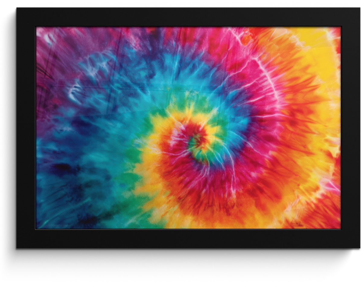 FrameYourWall Poster in lijst - Fotolijst 30x20 cm - Posters - Regenboog - Tie dye - Kleurrijk - Blauw - Posterlijst zwart - Decoratie - Wanddecoratie woonkamer - Muurdecoratie slaapkamer