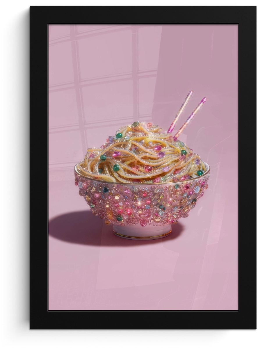 FrameYourWall Poster in lijst - Fotolijst 20x30 cm - Posters - Noodles - Edelstenen - Stokjes - Roze - Posterlijst zwart - Decoratie - Wanddecoratie woonkamer - Muurdecoratie slaapkamer