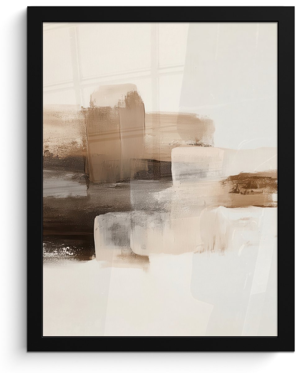 FrameYourWall Poster in lijst - Fotolijst 30x40 cm - Posters - Penseelstreken - Abstract landschap - Rust - Posterlijst zwart - Decoratie - Wanddecoratie woonkamer - Muurdecoratie slaapkamer