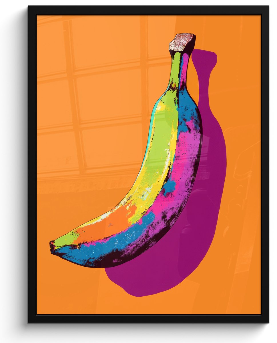 FrameYourWall Poster in lijst - Fotolijst 60x80 cm - Posters - Felle kleuren - Banaan - popart - Posterlijst zwart - Decoratie - Wanddecoratie woonkamer - Muurdecoratie slaapkamer