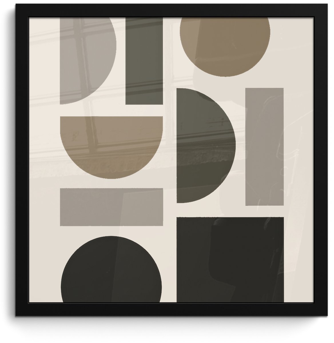 FrameYourWall Poster in lijst - Fotolijst 40x40 cm - Posters - Natuurlijke tinten - Grafisch - Verticale compositie - Posterlijst zwart - Decoratie - Wanddecoratie woonkamer - Muurdecoratie slaapkamer Aardetinte - Grafisch