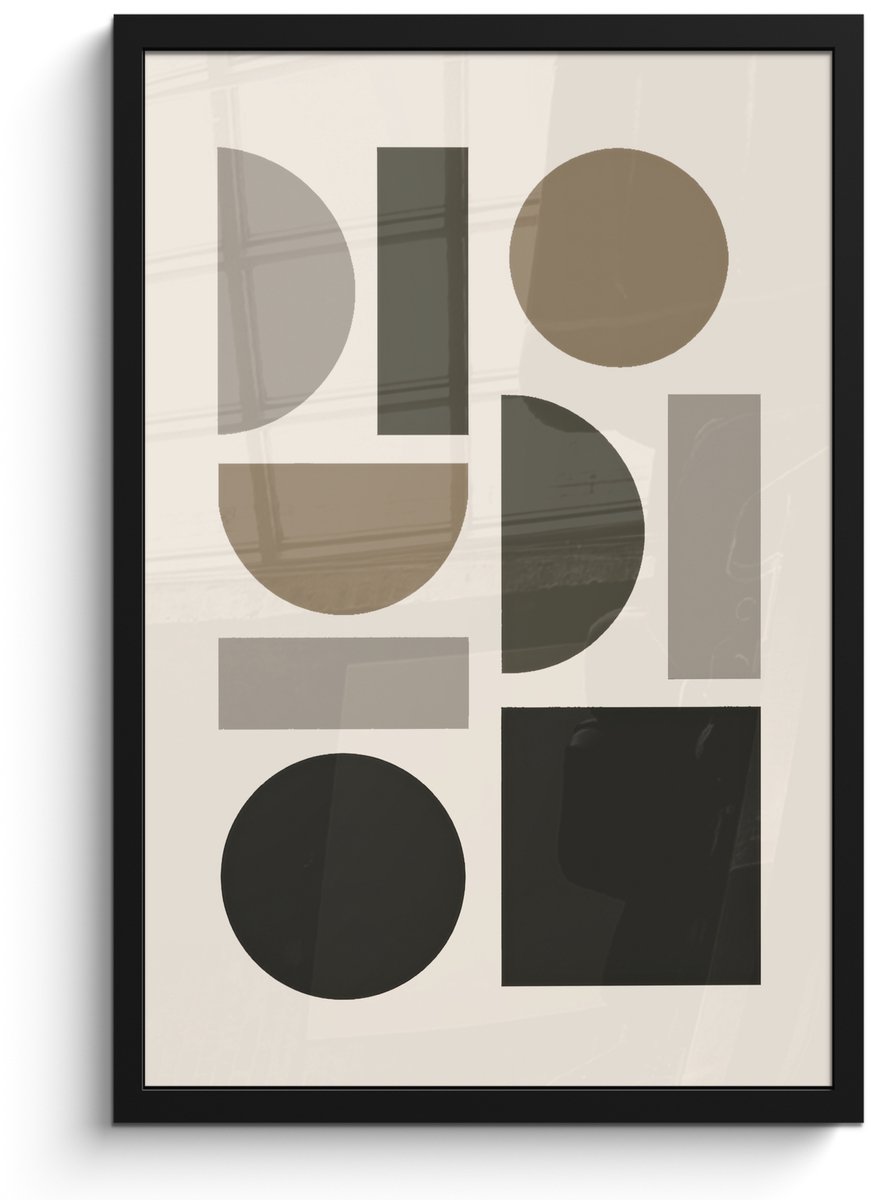 FrameYourWall Poster in lijst - Fotolijst 40x60 cm - Posters - Natuurlijke tinten - Grafisch - Verticale compositie - Posterlijst zwart - Decoratie - Wanddecoratie woonkamer - Muurdecoratie slaapkamer Aardetinte - Grafisch