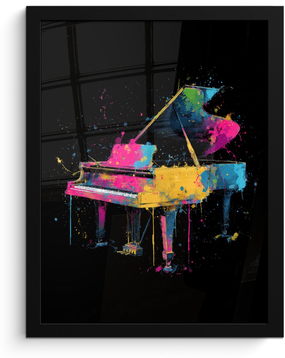 FrameYourWall Poster in lijst - Fotolijst 30x40 cm - Posters - Piano - Kleurrijk - Verf - Modern - Posterlijst zwart - Decoratie - Wanddecoratie woonkamer - Muurdecoratie slaapkamer Piano - Verf - Kleurrijk