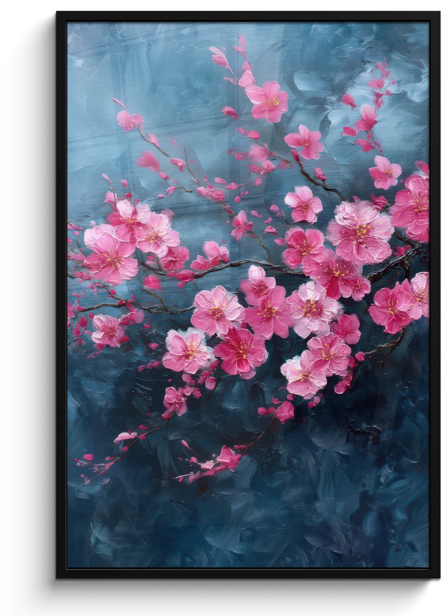 FrameYourWall Poster in lijst - Fotolijst 80x120 cm - Posters - Bloem - Bloesems - Roze - Abstract - Posterlijst zwart - Decoratie - Wanddecoratie woonkamer - Muurdecoratie slaapkamer Bloemen