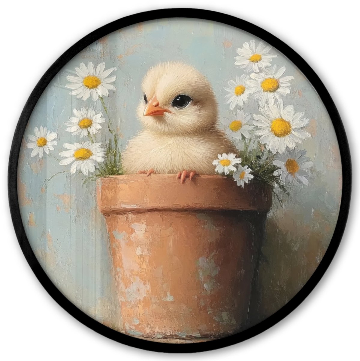 FrameYourWall Poster in lijst Rond - Fotolijst 40x40 cm - Posters - Bloempot - Kuiken - Bloemetjes - Ronde posterlijst zwart - Decoratie - Wanddecoratie woonkamer - Muurdecoratie slaapkamer
