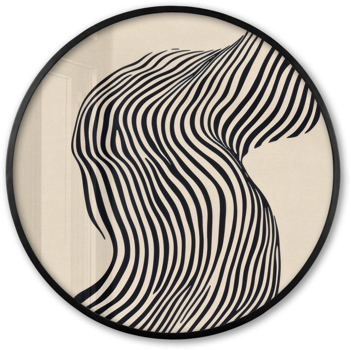 FrameYourWall Poster in lijst Rond - Fotolijst 60x60 cm - Posters - Golvend - Lijnen - Abstract - Silhouet - Ronde posterlijst zwart - Decoratie - Wanddecoratie woonkamer - Muurdecoratie slaapkamer Lijnen - Golvend