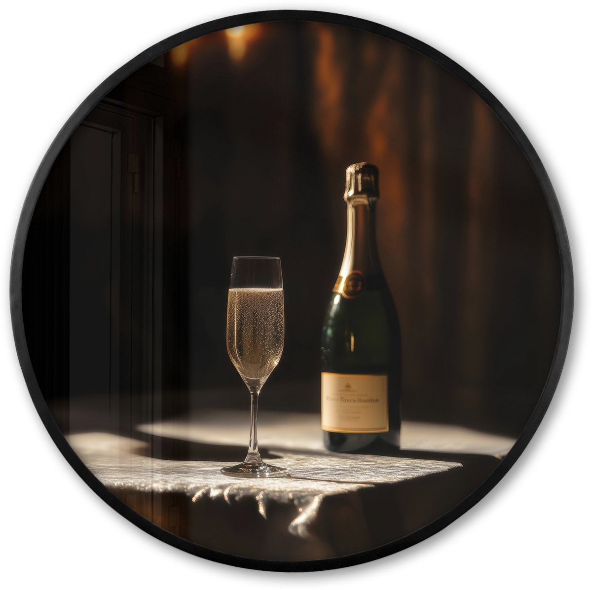 FrameYourWall Poster in lijst Rond - Fotolijst 60x60 cm - Posters - Prosecco - Bubbels - Sfeervol - Drank - Ronde posterlijst zwart - Decoratie - Wanddecoratie woonkamer - Muurdecoratie slaapkamer