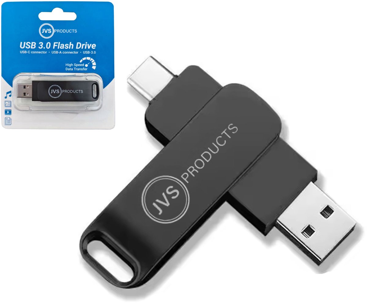 USB Stick - 256GB - USB-C en USB-A - USB 3.0 - Flash Drive - USB-C Stick - Geschikt voor Smartphones, Computers, Laptops, etc. - Zwart