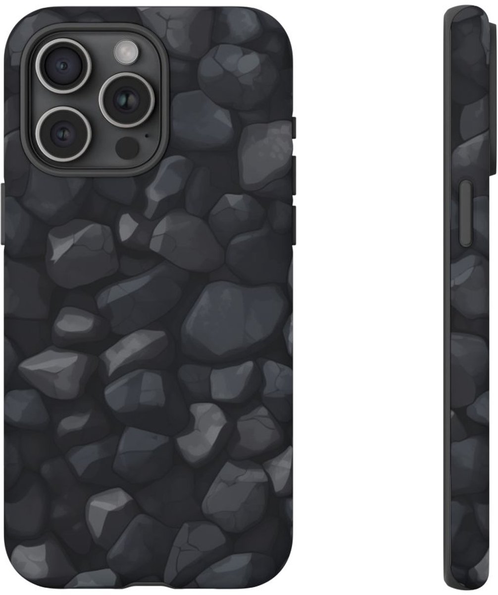 Donkergrijs Steentextuurpatroon – Telefoonhoesje Geschikt voor iPhone 15 Pro Max