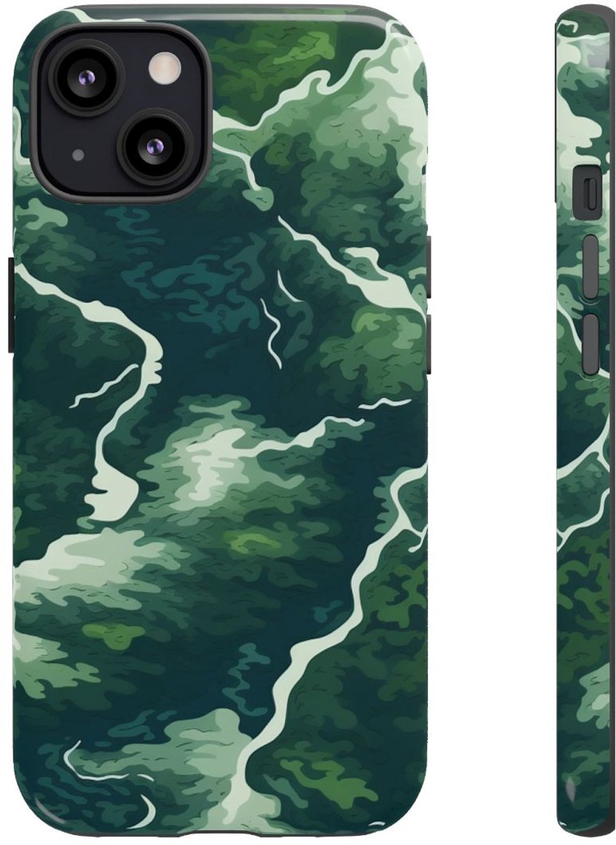 Abstracte Groene Rivier en Bospatroon – Telefoonhoesje Geschikt voor iPhone 13