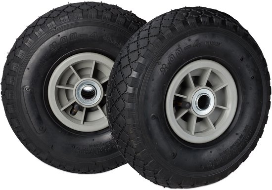 relaxdays 4 x roue de diable 3.00-4 - diable de banque d'air - pneu de secours - noir