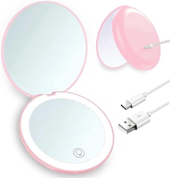 Aicharynic Miroir de poche LED avec grossissement 1X/10X, miroir grossissant avec lumière, pliable, cadeau pour fille