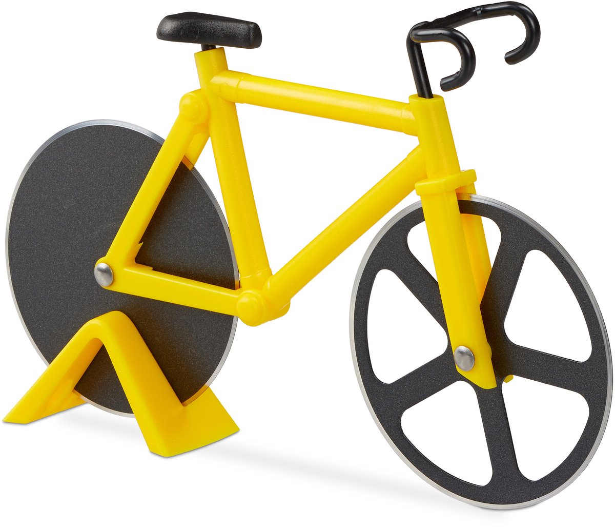 2x pizzasnijder fiets - pizzames racefiets - pizzaroller - geel- deegroller