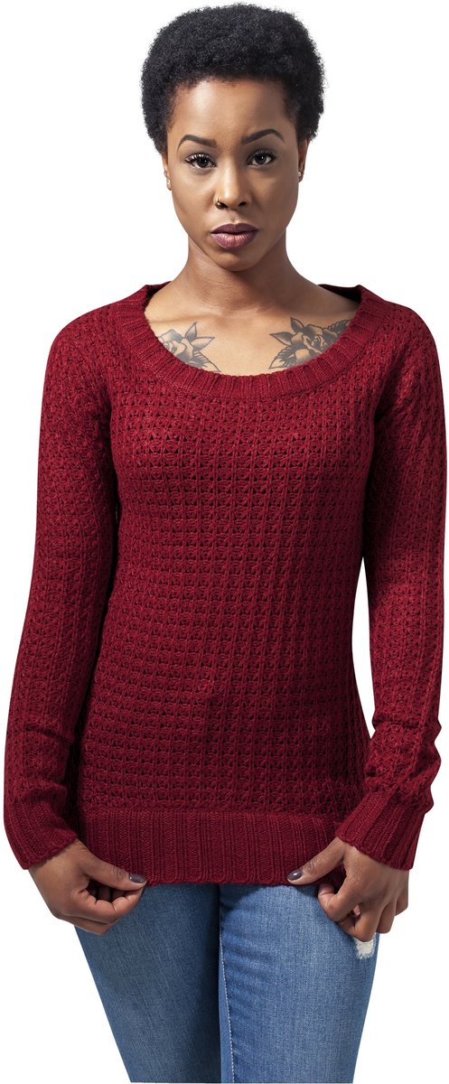 Urban Classics Long Widenecker Dames Gebreide trui – M Rood