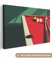 Canvas schilderij 120x80 cm - Wanddecoratie Biljarttafel - Ballen - Rood - Schaduw - Muurdecoratie woonkamer - Slaapkamer decoratie - Kamer accessoires - Schilderijen op canvas