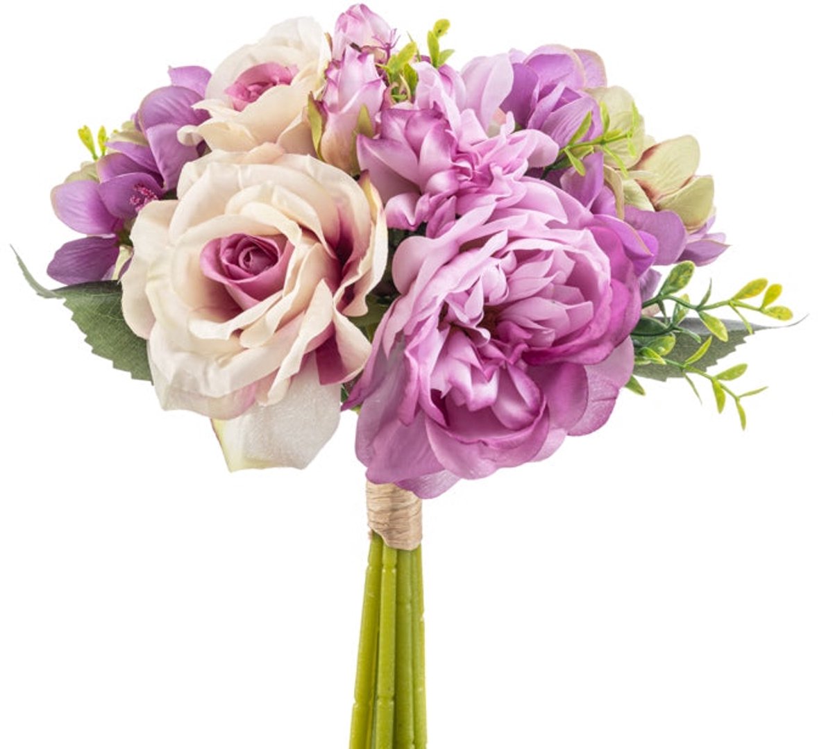Emerald Kunstbloem Roos Hortensia bundel 28cm paars - Kunstplant voor binnen