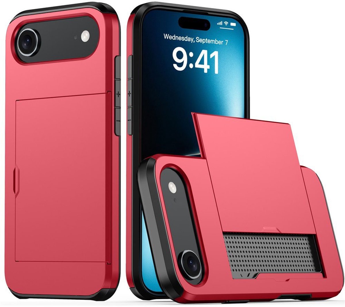 Mobiq - Hybrid Card geschikt voor iPhone 17 Air Hoesje met Pashouder - rood