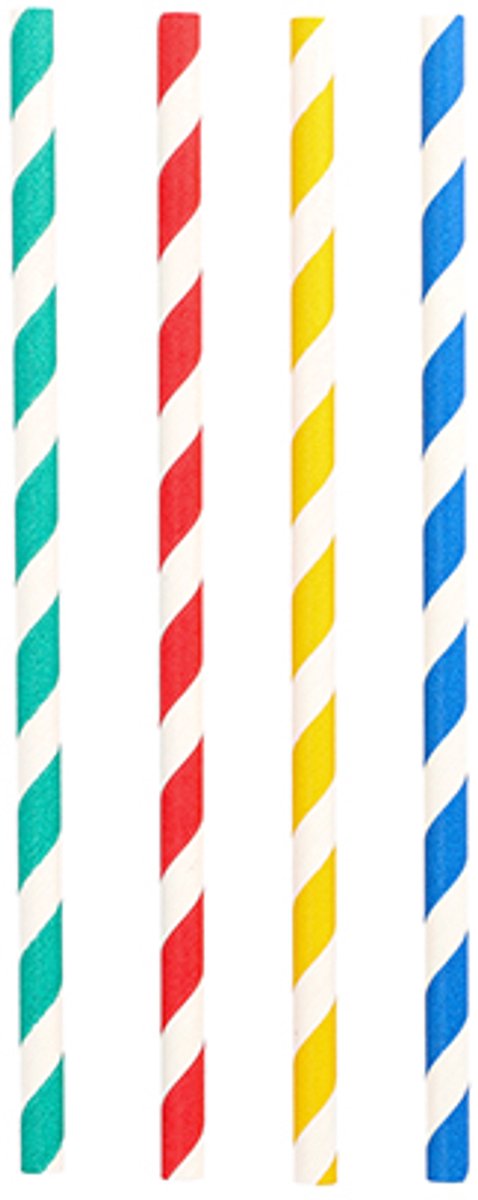 100 Shake rietjes, papier Ø 8 mm · 21 cm assorti kleuren Stripes