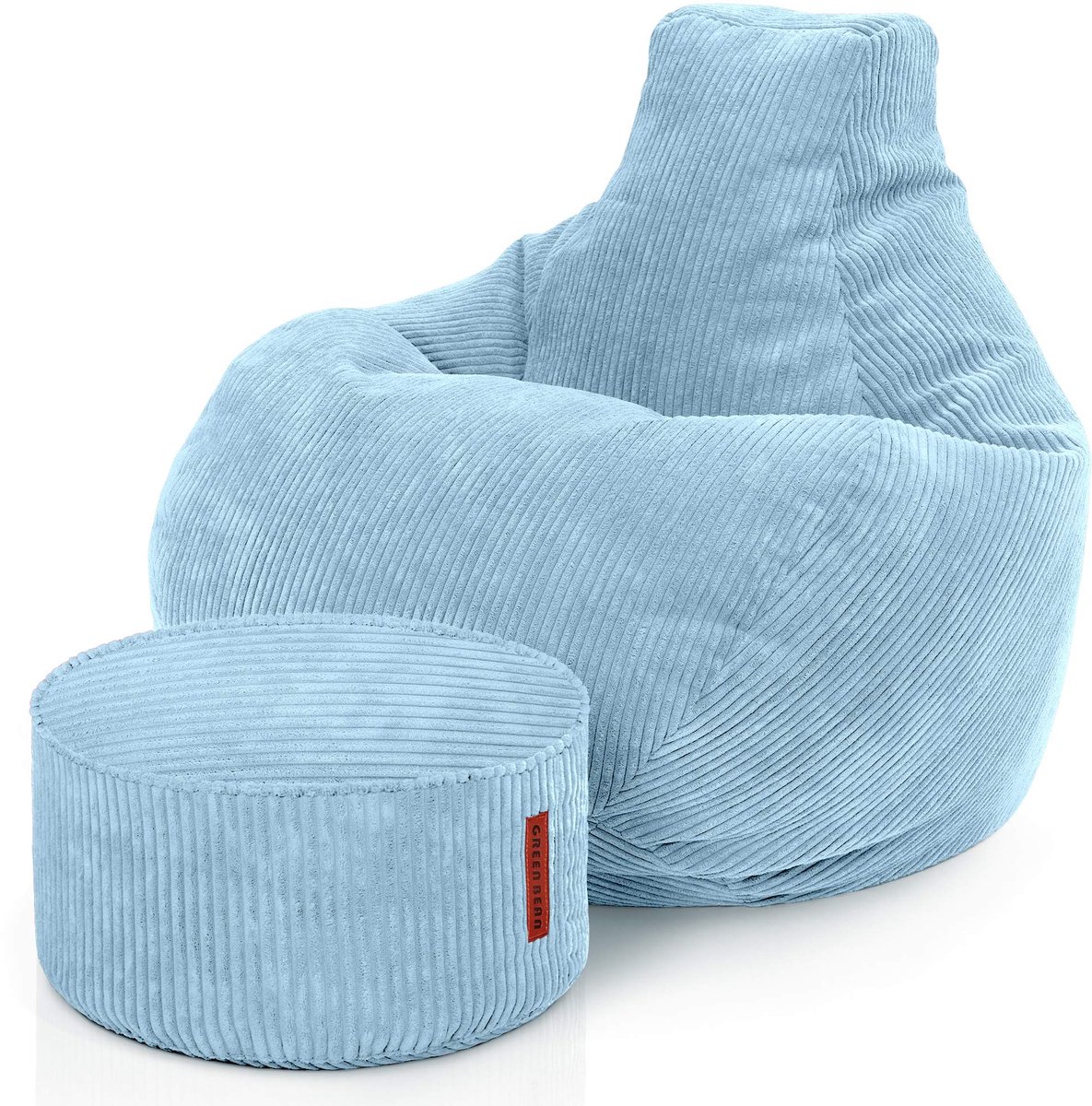 Green Bean® Corduroy Zitzak met Voetenbank - Zitzakken voor de Woonkamer, Slaapkamer, Zitzak voor Volwassenen Lichtblauw