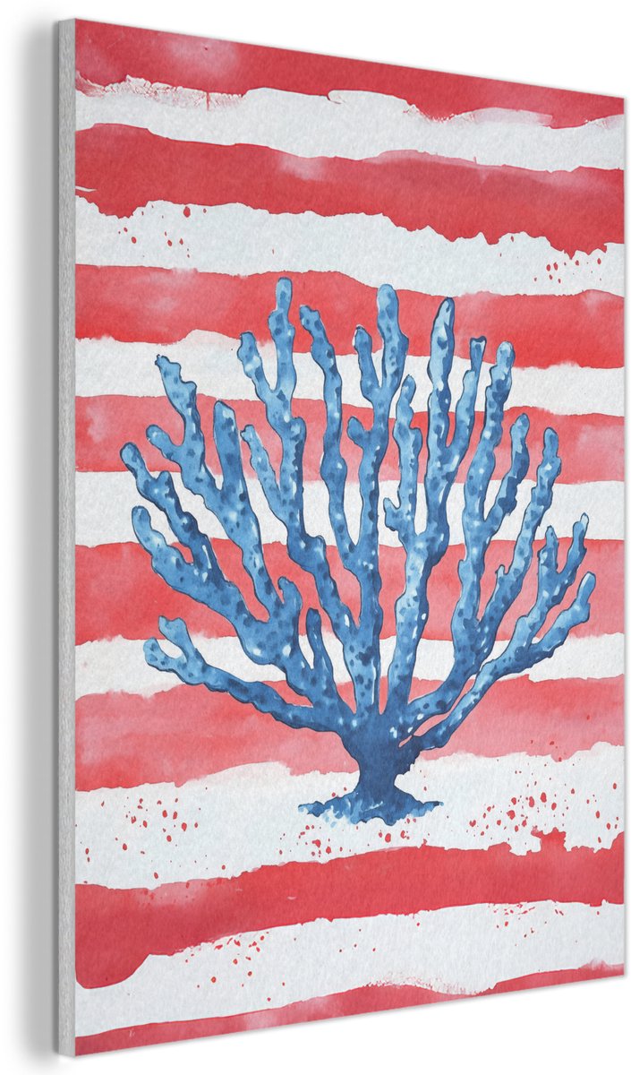 Akoestisch wandpaneel 30x40 cm - Vilt schilderij Koraal - Verfstructuur - Rood - Blauw - Akoestische panelen - Geluidsdempende wanddecoratie - Geluidsisolatie woonkamer - Muurdecoratie geluidspanelen
