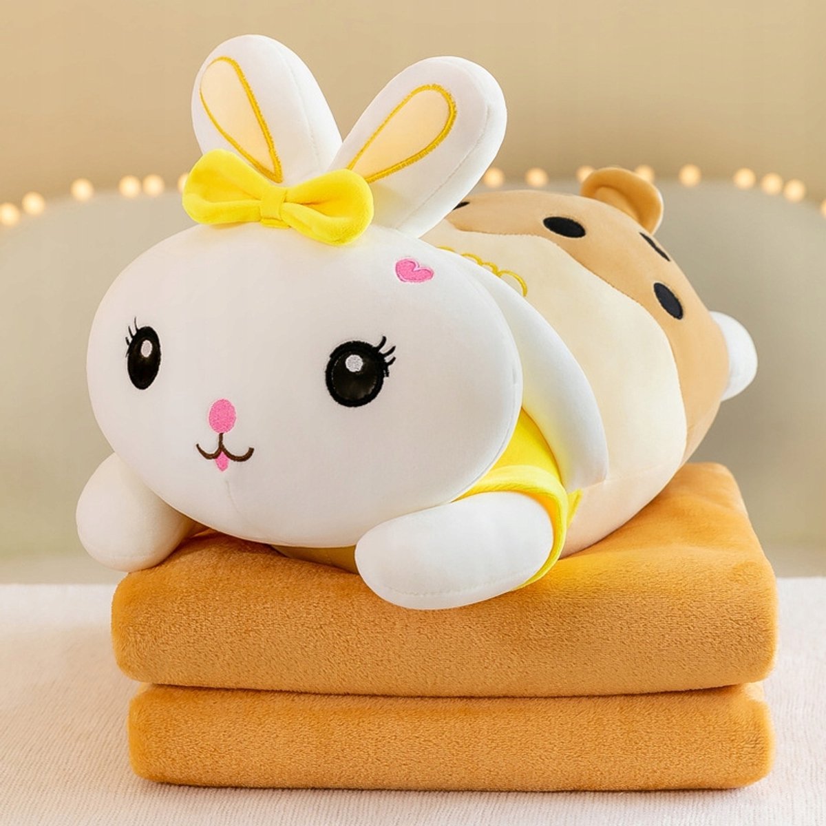 Knuffel Konijn met Dekentje - Geel, 3-in-1 Pluche Speelgoed