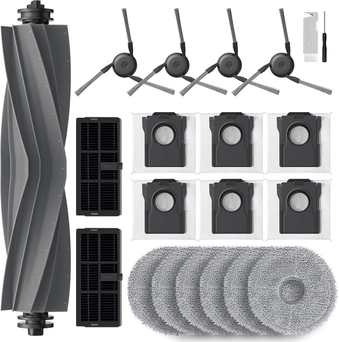 20-delige Accessoirekit voor Dreame X40 Ultra/X40 Master/L40 Ultra Stofzuigers: Hoofdborstel, 4 Zijborstels, 2 HEPA Filters, 6 Doeken, 6 Stofzakken