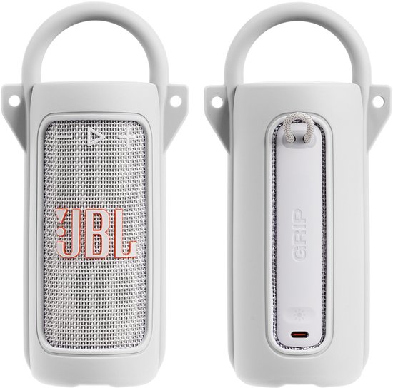 Beschermhoes geschikt voor JBL Grip Bluetooth Speaker - Met Draaghendel, Draagriem en Karabijnhaak - Meerdere Kleuren - Grijs/Wit - Schokbestendig - Krasbestendig - Siliconen - Hoesje - Case - Bescherming van Merkloos — afbeelding 4