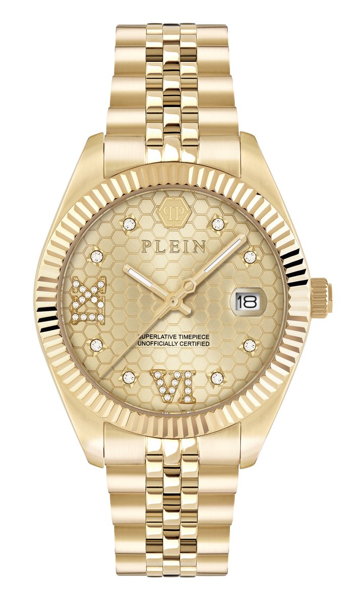 Philipp Plein Date Superlative PWYFA0425 Horloge - Staal - Goudkleurig - Ø 34 mm
