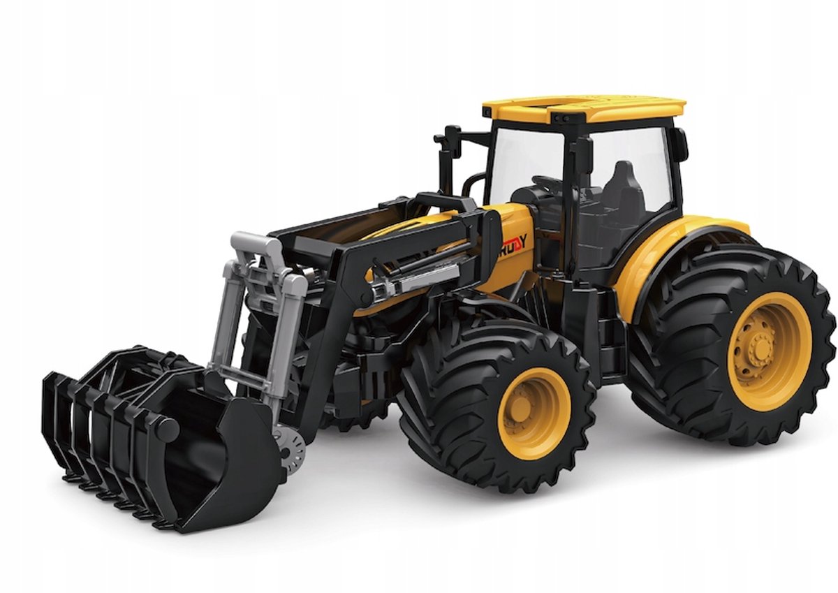 Traktor met Lader - Rubberen Wielen, LED Licht & Geluid - 1:24