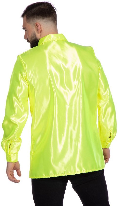 Costume des années 80 et 90 | Chemisier à Volants Jaune Satin Wrong Neon Disco | Taille 56 | Costume de carnaval | Déguisements