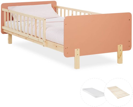 Lit enfant Homestyle4u - 90x200 cm - Lit en bois - avec Protection contre les chutes - matelas - Rouge