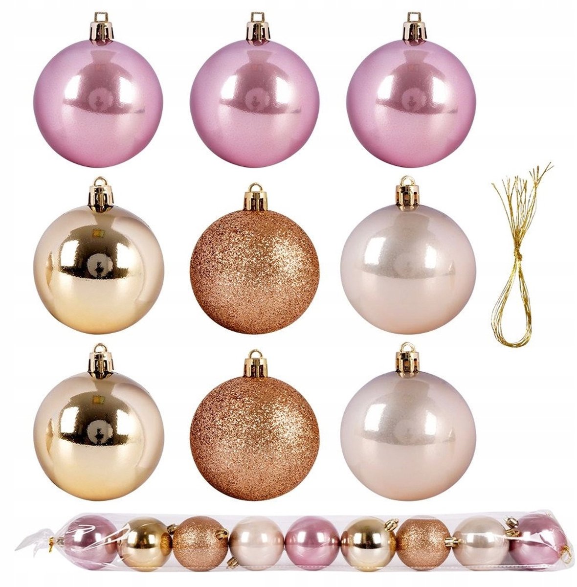 Onbreekbare Kerstballen Roze 6cm - Set van 9 stuks