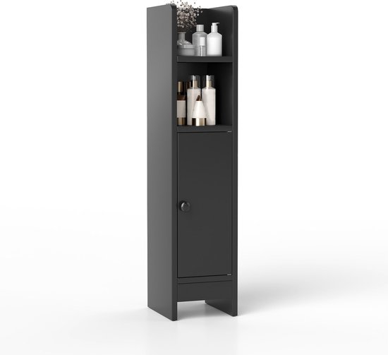 COSTWAY Meuble de toilette, meuble de salle de bain étroit avec 2 compartiments ouverts, étagère de salle de bain en bois avec 2 étagères amovibles, meuble de rangement 20 x 18 x 80 cm (noir)