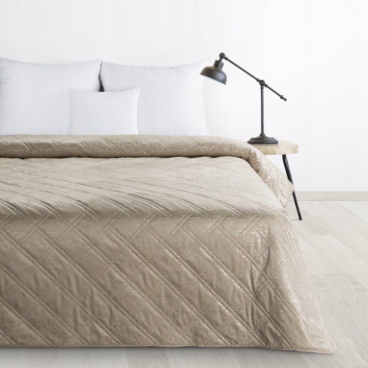 Luxe Beige Plaid 220x240 cm - Zachte Velours met Zilveren Print
