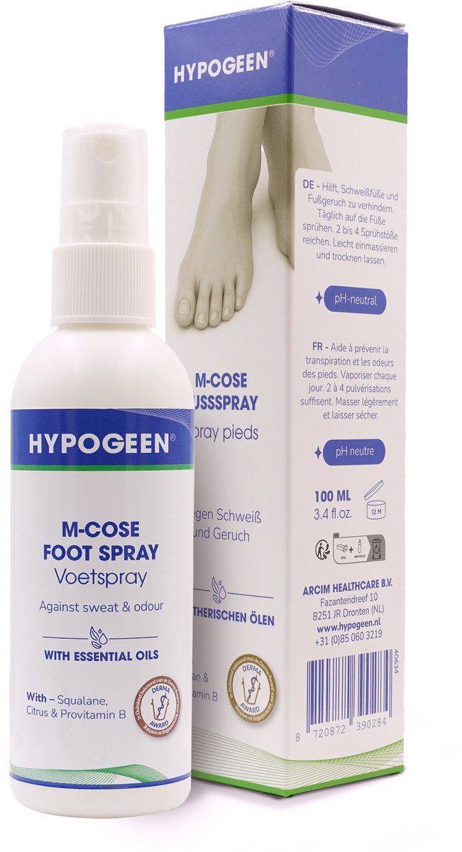 Hypogeen M-Cose Voetspray - Voetdeodorant tegen zweetvoeten - voettranspiratie spray - Helpt bij Kalknagels en Voetschimmel - 24 uur bescherming - 100ml