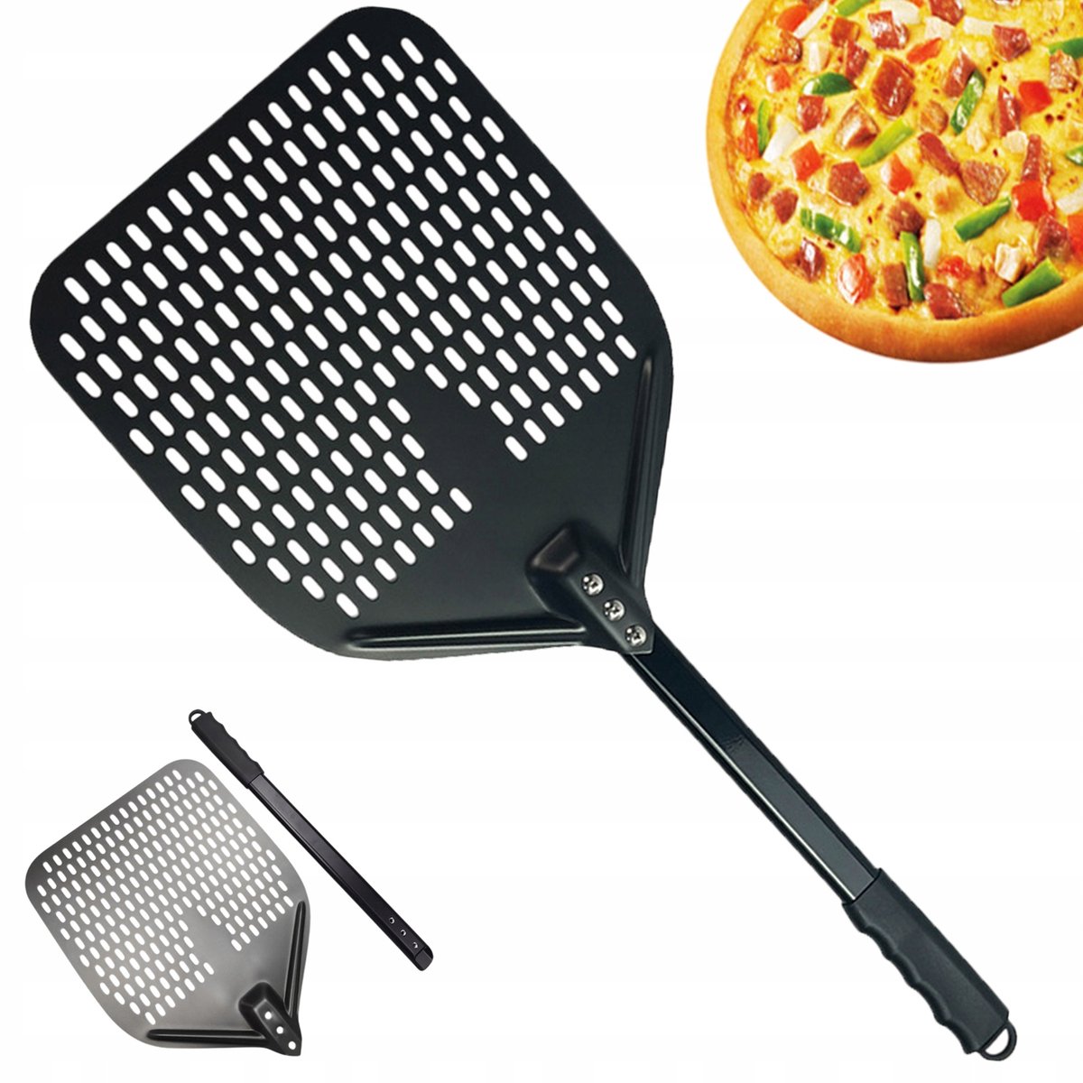 Vierkante Geperforeerde Pizzaschep - Korte Handgreep - 12 Inch - Lichtgewicht Aluminium