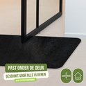 Zwarte deurmat onder een glazen deur, past onder de deur. Geschikt voor alle vloeren, ook vloerverwarming.