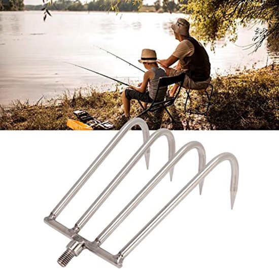 4-tands handhark, roestvrij staal, universele 8 mm struikhark, klein en lichtgewicht, gemakkelijk mee te nemen, tuinhark, onkruidhark voor in het water, handhark voor vissen in beken, vijvers, meren en rivieren (L) — afbeelding 4
