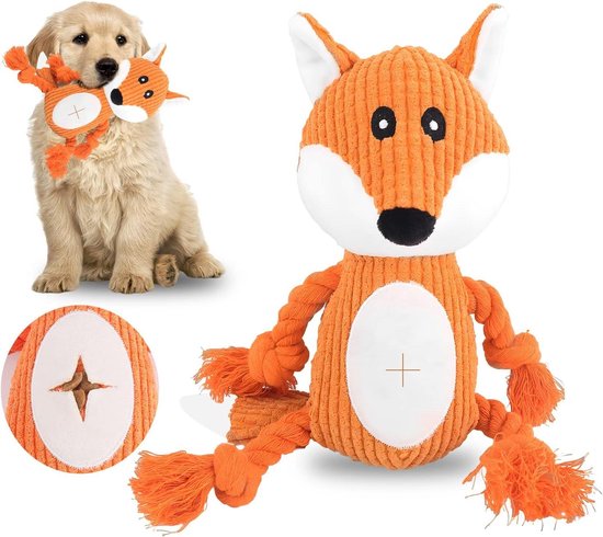 hondenspeelgoed giraffe plat pluche bruin/geel, 35 cm