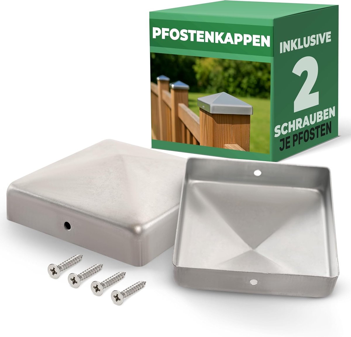 Novatool 2x paaldoppen 91x91mm verzinkt met schroeven, paalafdekking paaldop 9,1cm houten paal paalafdekking paalafdekking afdekkappen afdekkap hekkap hekkappen paalschoenen