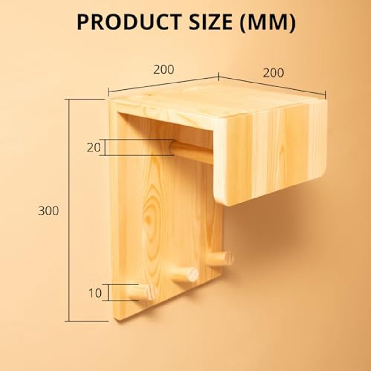 Veelzijdige houten wandplank met haken - Mudroom Organizer en kapstok voor kleding, tassen