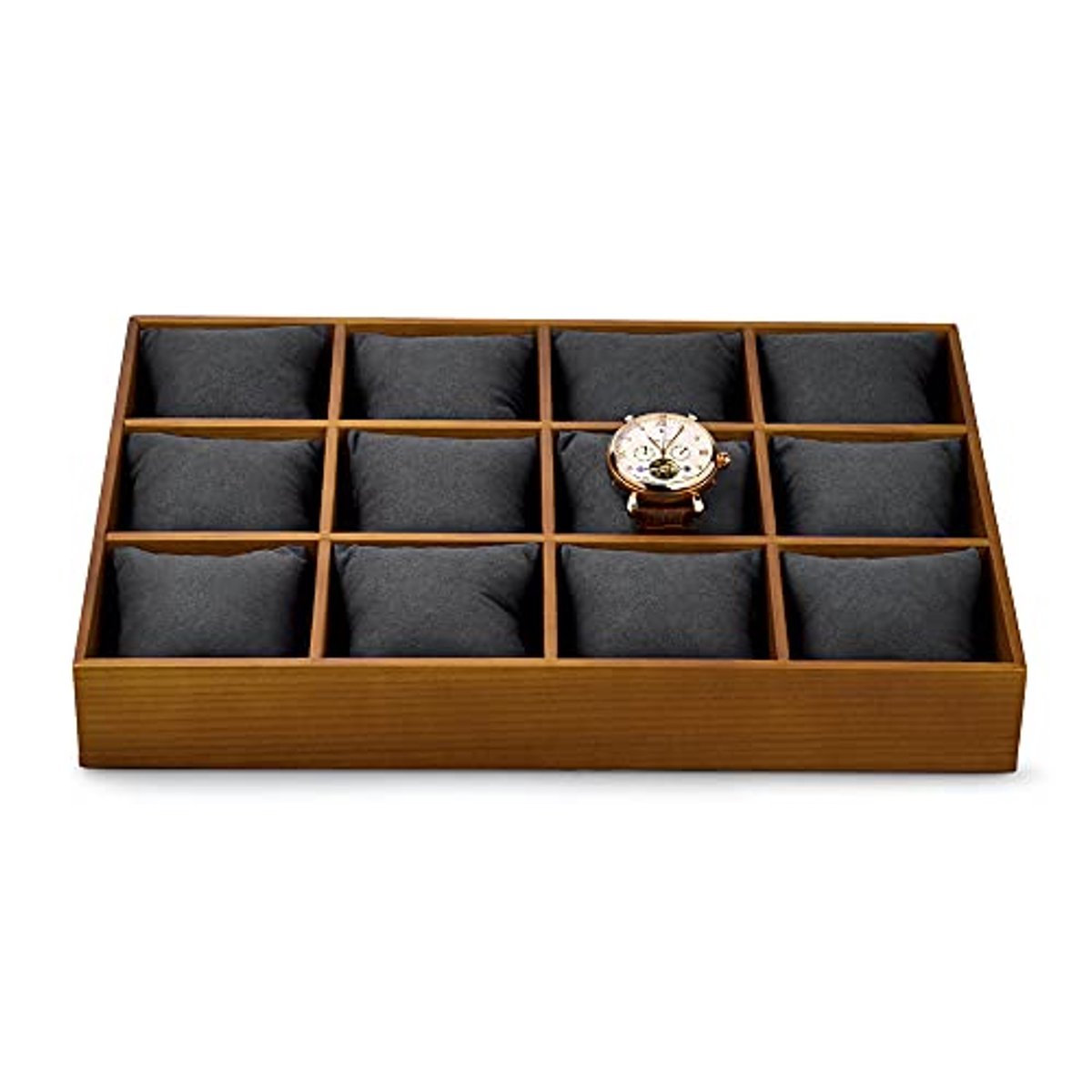 Houten Horlogeopberger voor Laatje met Kussens - Sieraden Organizer en Display Tray (Grijs)