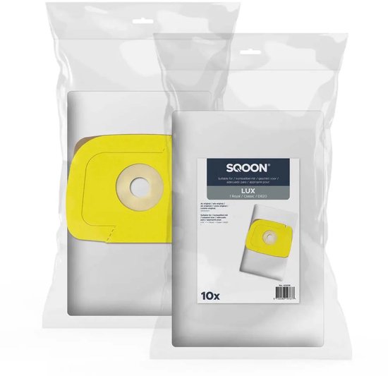 Sacs d'aspirateur SQOON® compatibles avec Lux D820 / Classic / Royal - Similaire au modèle : 105023001 - Haute filtration avec joint en caoutchouc