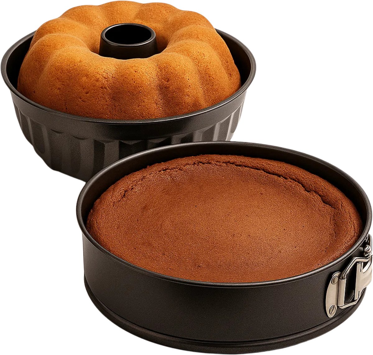 Lomera 2-Delige Bakvormenset - Traditionele Springvorm - Tulband-Bakvorm - Anti-Aanbaklaag - Carbonstaal - Geschikt Voor De Oven - Springvorm Set - Tulbandvorm - Niet Vaatwasserbestendig - Taartvorm